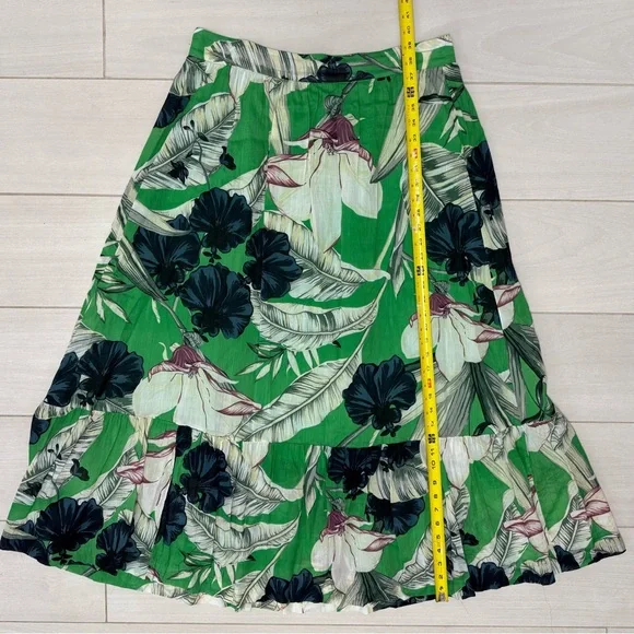 Ann Taylor Green Palm Leaf Tiered Floral Maxi Skirt Size 14 Lined - Picture 5 of 6